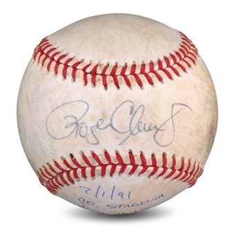 1991 Roger Clemens Game Used and Signed/Inscribed Baseball From 10th Win of Season (MEARS)